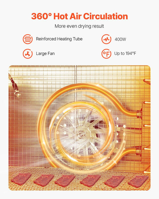 Food Dehydrator Machine, 6 Stainless Steel Trays, 400W Electric Food Dryer with Adjustable Temperature & V952-SGHGJ400W6G01Z5W8V3