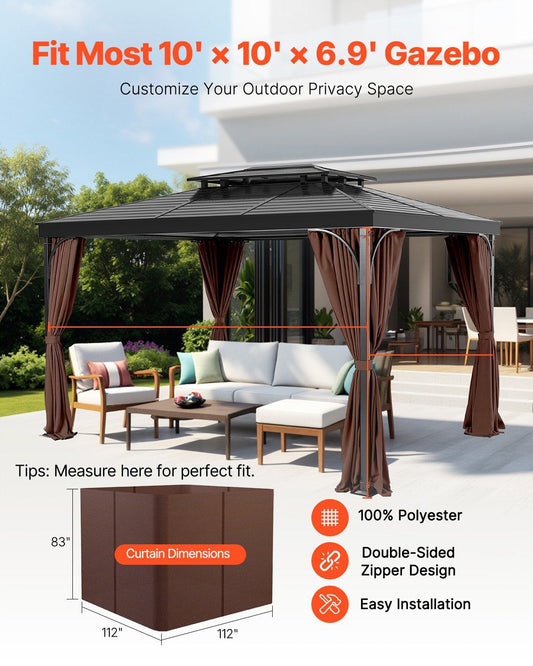 Gazebo Curtains Outdoor, Fit Most 2840 x 2840 x 2110 mm Gazebos, 4-Panel Sidewall Gazebo Privacy Curtains V952-SMLTCL10FT10KOIO4V0