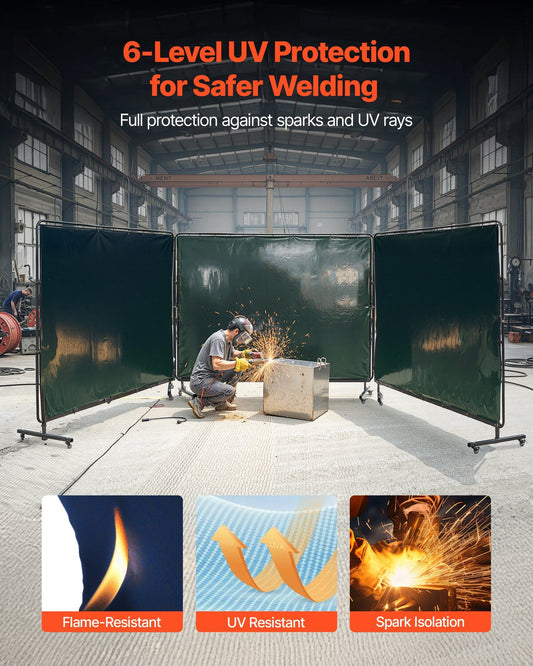 Welding Screen with Frame, 3-Panel 1.74 x 2.34m Welding Curtain Screen, Flame-Resistant Vinyl Protection V952-SMPF68FTYKJL3GT47001V0