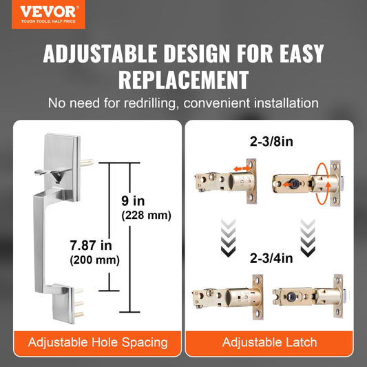 Double Door Handle Set, Satin Nickel Square Door Lever, Heavy Duty Double Front Door Handle Set with Dummy, V952-SMSBDMNDSFXLP6JSTV0