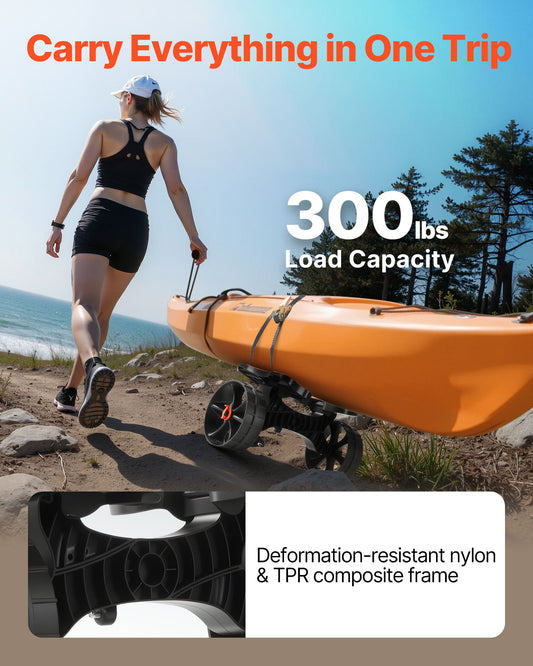 Kayak Cart, 136.1 kg Load Capacity, Foldable Kayak Trolley with 25.4 cm Solid Rubber Tires & 1 Ratchet Strap, V952-SPSPHTTC10IN15RM2001V0