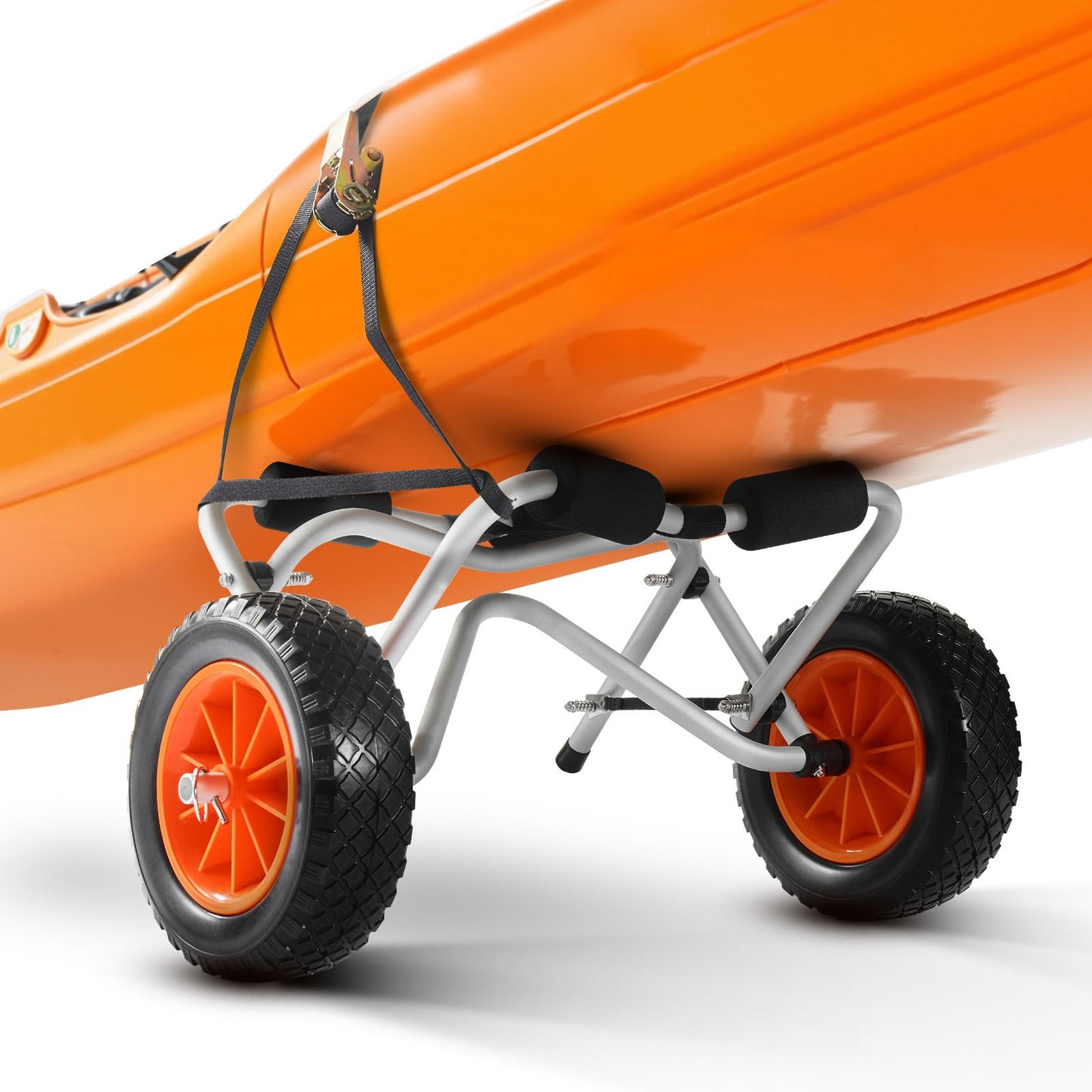 Kayak Cart, 113.4 kg Load Capacity, Foldable Kayak Trolley with 25.4 cm Solid Rubber Tires & 1 Ratchet Strap, V952-SPSPHTTC10IN9SGI2001V0