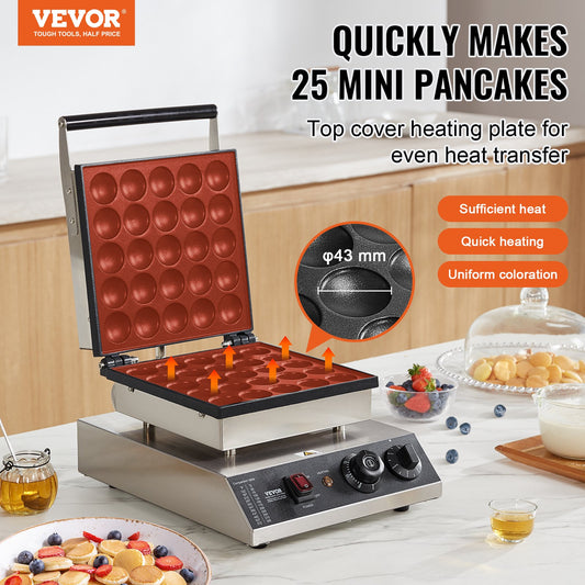 Mini Dutch Pancake Maker, 25PCS 43mm Diameter Dorayaki Baker Machine, 1700W Commercial Electric Poffertjes V952-SYJBJDP25KF07JF6PV3