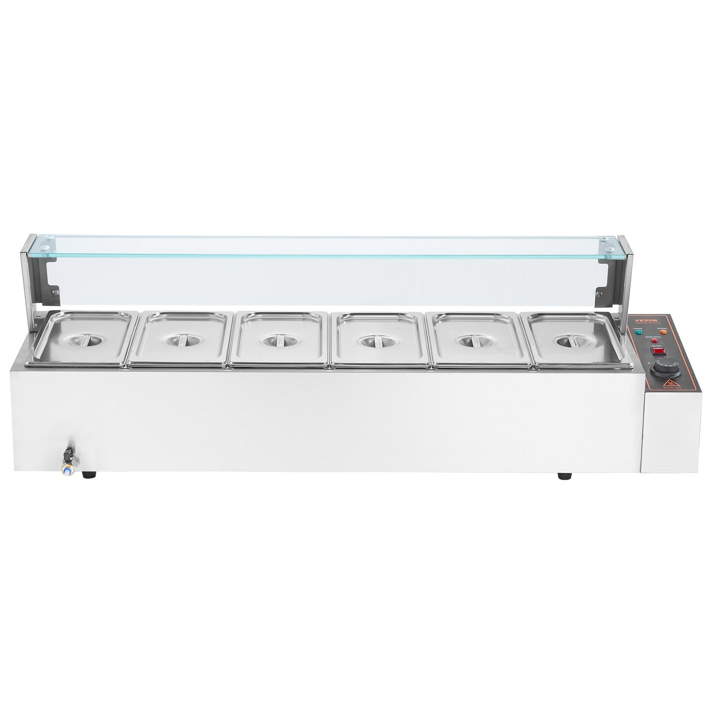 Commercial Electric Food Warmer Countertop Buffet 6*5Qt with Glass Shield V952-SYSPBWQ613FSC97P0V3