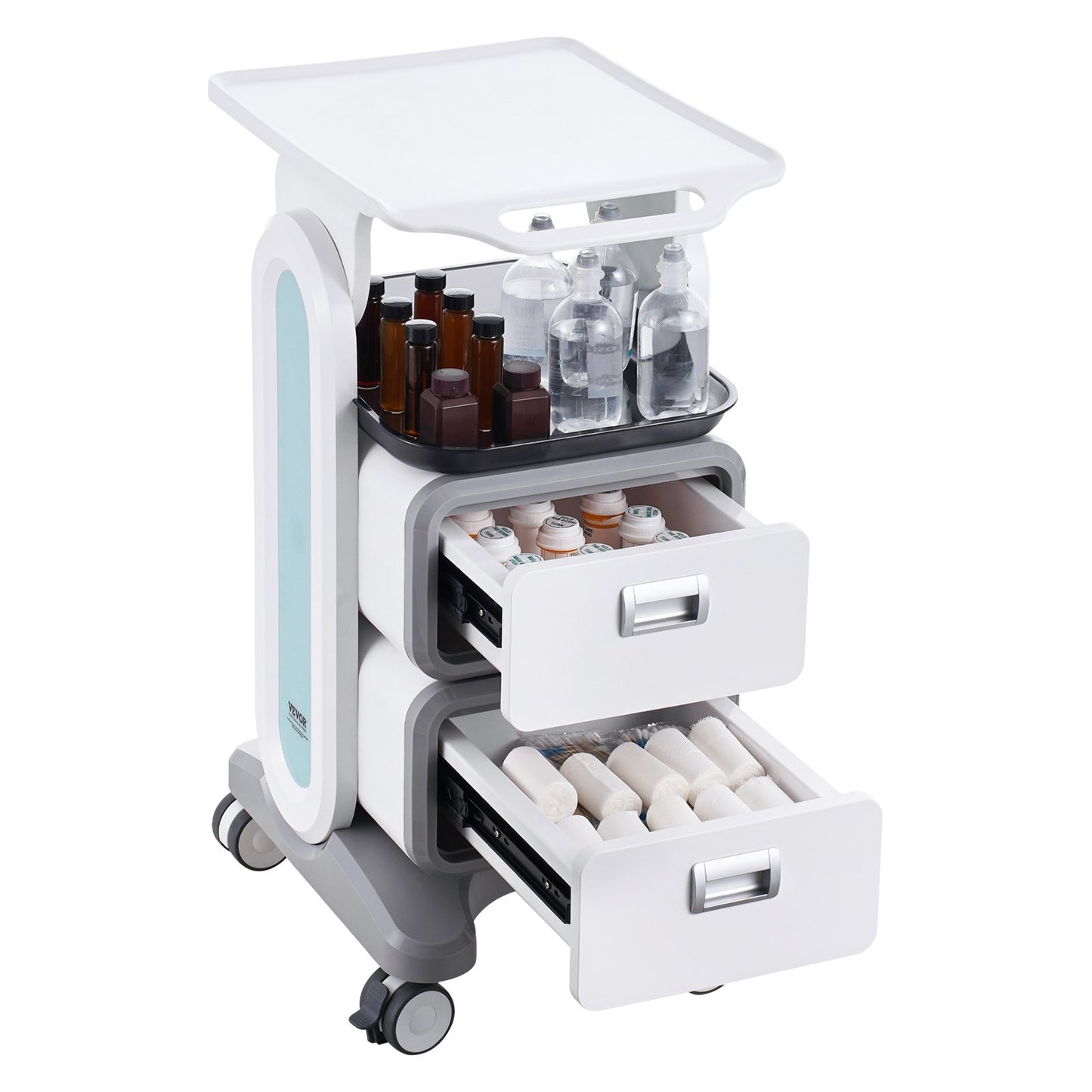 3 Tiers Lab Carts, Lab Utility Cart with 2 Drawers & 1 Top Tray, Mobile Medical Cart with ABS Material, Lab V952-SYSTCECKFBS498TJSV0