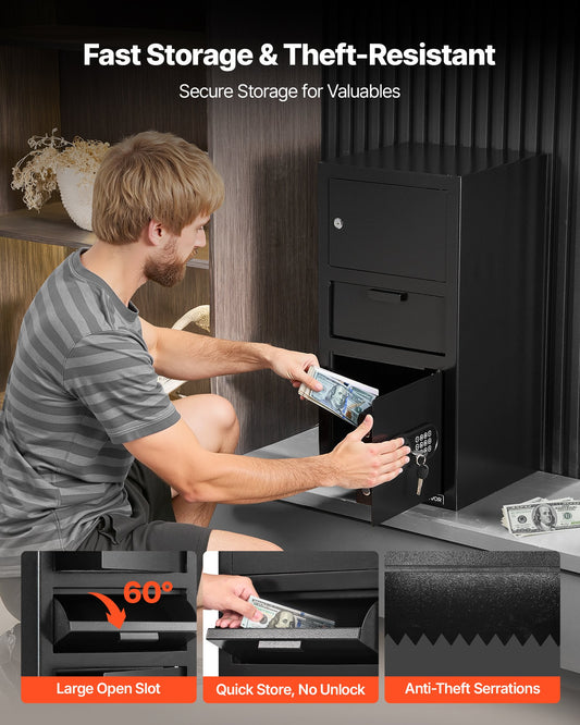 3.6 Cubic Feet Drop Safe, Large Capacity Front Drop Slot Safe Box with Digital Keypad, Heavy Duty 3 Tiers V952-TDSBXJ1378131EP8M001V9