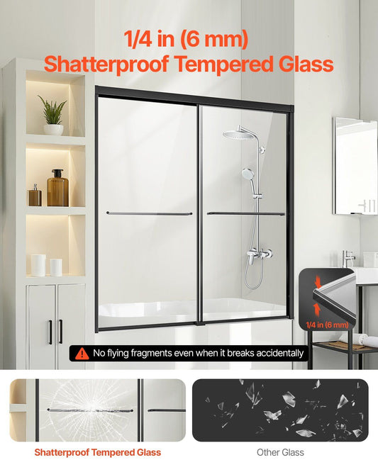 Bathtub Shower Door, 1422-1524 mm x 1524 mm, Semi-Frameless Double Sliding Tub Door, Semi-Frameless Bypass V952-TLYGM60W62HIYDJ1GV0