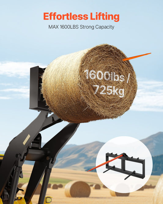 49" Hay Spear, Bale Spears 726kg Loading Capacity, Skid Steer Loader Tractor Attachment with 2pcs 17.5" V952-TZCZS12ZHZ491U79BV0