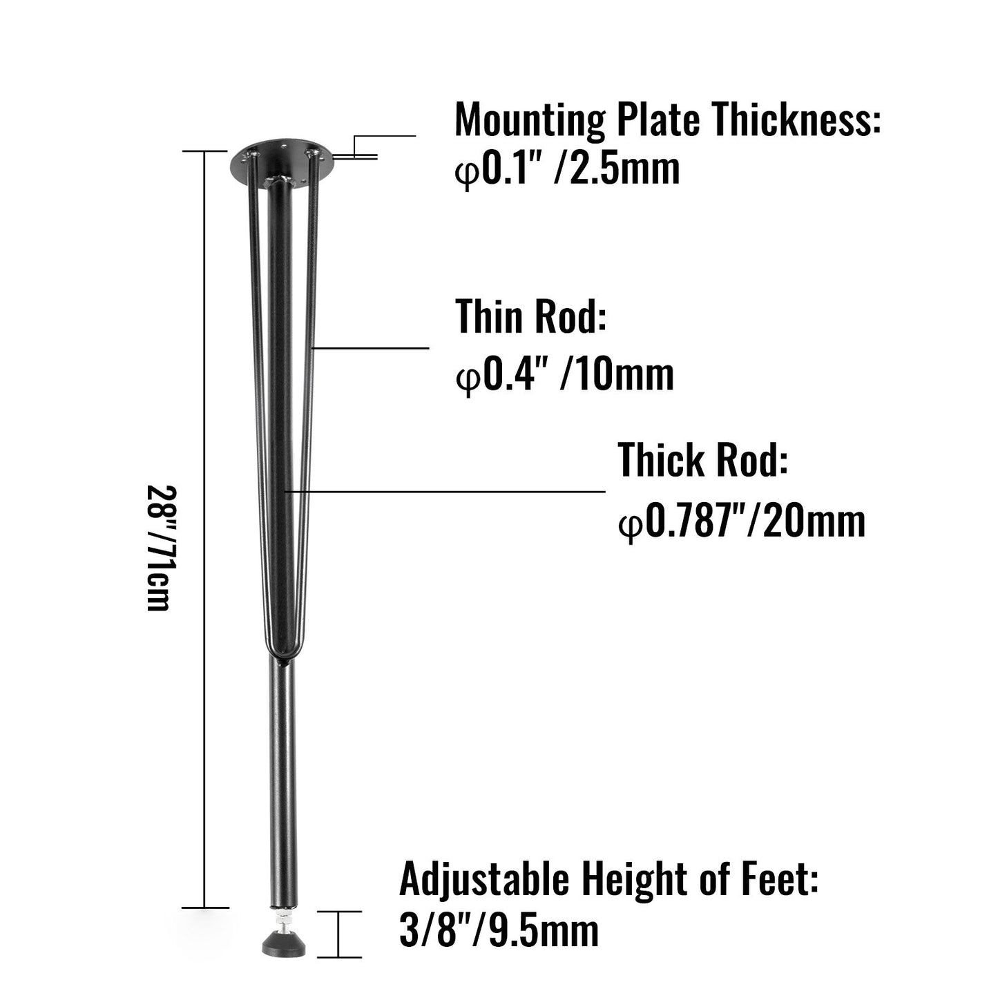 Hairpin Table Legs Metal Coffee Table Legs Desk 28" Height 3-Rod Set of 4 V952-TZZTGYCGFJ3289KIGV0