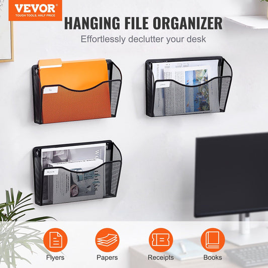 File Wall Rack, Three-Piece 1 Pocket Mesh Wall File Holder, Wall Mounted Magazine Mail Paper & Document V952-WJBGJHSWJSWSXKUPYV0