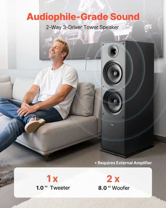 Floorstanding Speaker, 2-Way, Floor-Standing Tower Speaker with 25.4 mm Tweeter, Dual 203.2 mm Woofers, 600W V952-WYLDSYSQ1GZ8BNL7J001V0