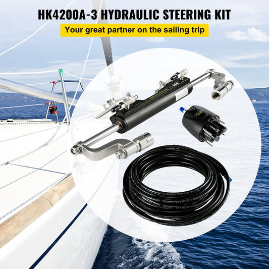 Hydraulic Steering Kit 300HP Hydraulic Steering Compact Cylinder Hydraulic Outboard Steering Kit with Helm V952-XWYYFXBTJ300HP001V0