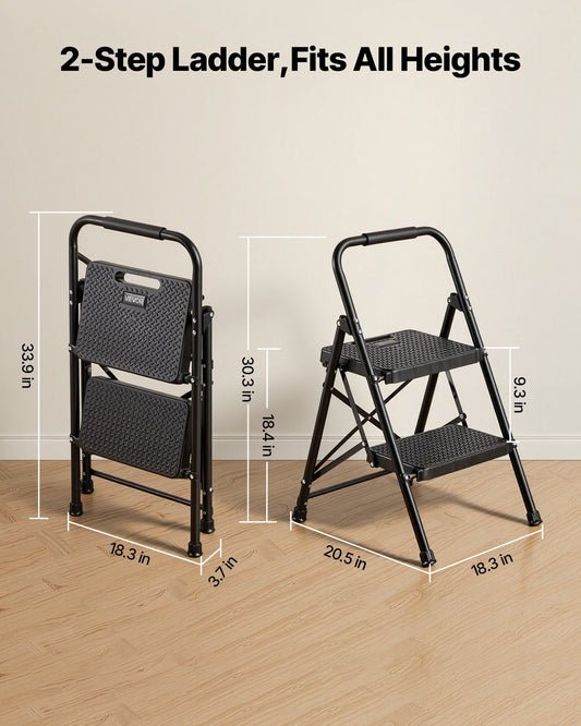 2 Step Ladder, Folding Step Stool with Wide Anti-Slip Pedal and Comfort Handgrip, Lightweight 272 kg Capacity V952-YGTTLBWGJPDS7RBCC001V0