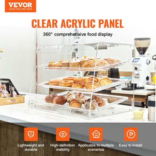 Pastry Display Case, 3-Tier Commercial Countertop Bakery Display Case, Acrylic Display Box with Rear Door V952-YKLMBZSJYKL3LWCW3V0