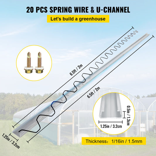 Spring Wire and Lock Channel,2 m Spring Lock & U-Channel Bundle for Greenhouse, 20 Packs PE Coated Spring V952-YMCKCTZLHJ2202VQ5V0