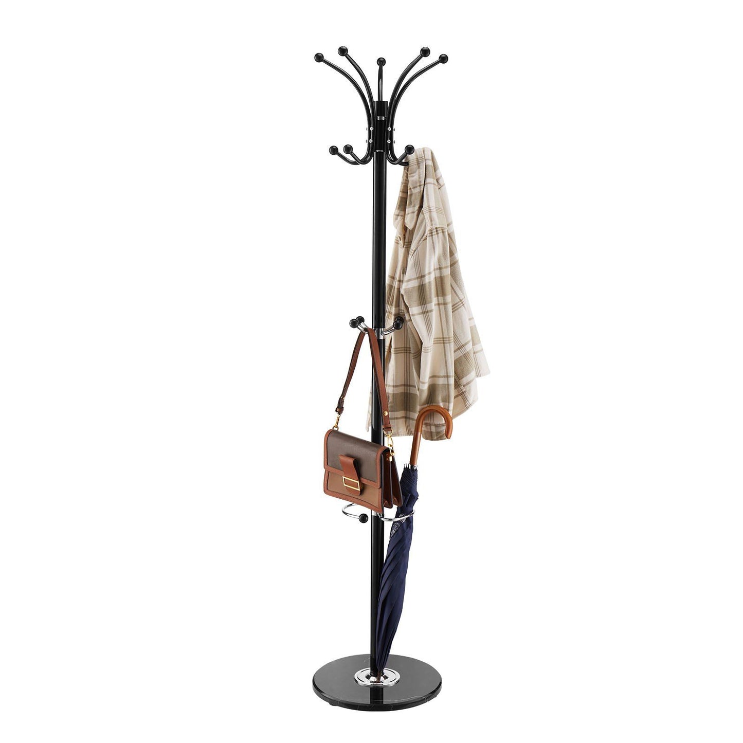Freestanding Coat Rack, Metal Coats Rack Stand with Umbrella Holder, Stable Marble Base & 14 Hooks, Hall Coat V952-YMJDSJJSSCP01JCLY001V0