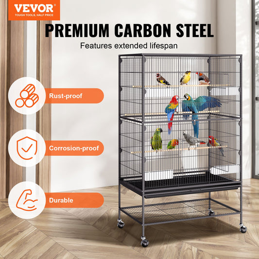 52 inch Standing Large Bird Cage, Carbon Steel Flight Bird Cage for Parakeets, Cockatiels, Parrots, Macaw V952-YTSNL312052IBWVKVV0