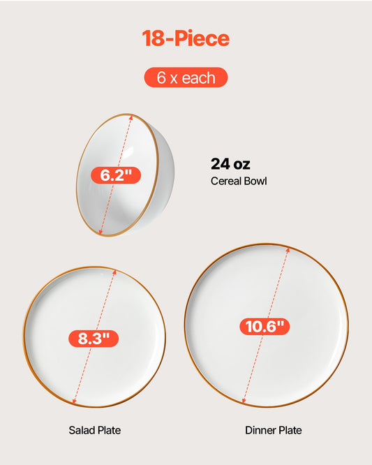 18 PCS Dinnerware Set Ceramic Plates and Bowls Sets Service for 6 White V952-YXKSMBSYXKS1DV8NNV0