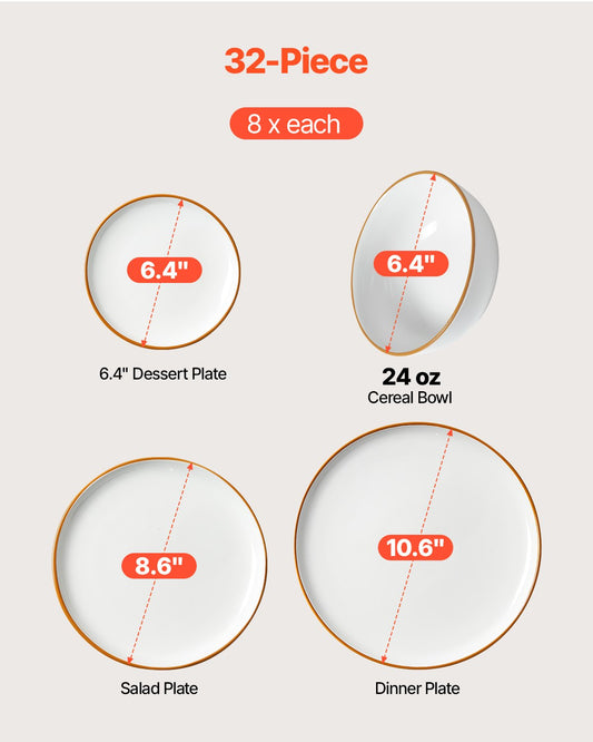 32 PCS Dinnerware Set Ceramic Plates and Bowls Sets Service for 8 White V952-YXKSMBSYXKS3GBB7HV0