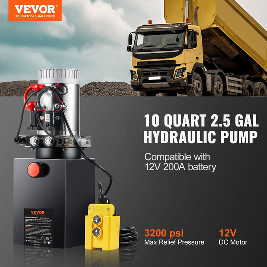 Hydraulic Pump, 10 Quart Hydraulic Power Unit, Double Acting Dump Trailer Pump, 0.91 GPM Flow Rate, 3200 PSI V952-YXYYB12VZLDJQS3MWV0