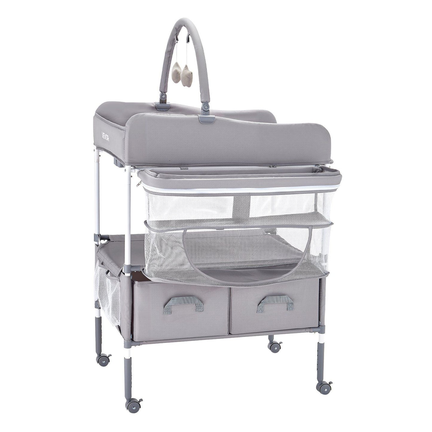 Baby Changing Table, Foldable Diaper Change Station with 2 Fabric Drawers, Side Basket & Hanging Rod, V952-ZDNBTQHSHXWD5L2KV001V0