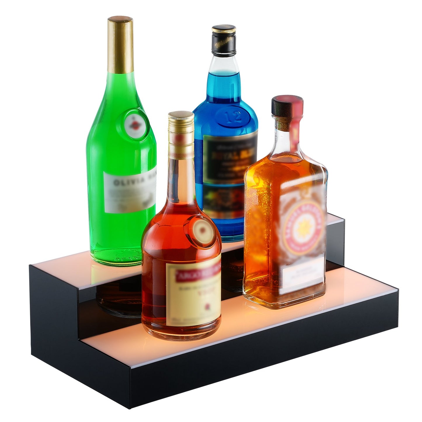 LED Lighted Liquor Bottle Display, 2 Tiers 16 Inch Commercial Illuminated Home Bar Shelf, 2 Steps Whiskey V952-ZTXLEDJPZSJ2BMG48V3