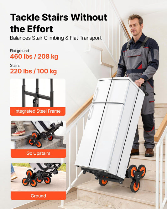 Stair Climbing Cart, 100 kg Stair-Climbing Capacity, Heavy-Duty Folding Trolley Cart with Telescoping Handle, V952-ZXTCSPLCLSKH7RCTY001V0