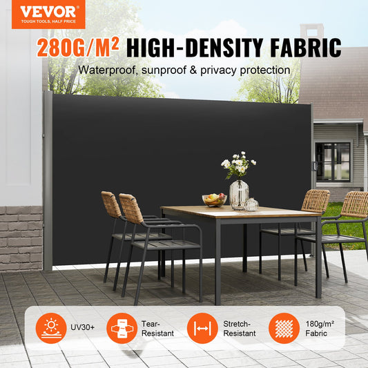 Retractable Side Awning, 160X300cm Aluminum Outdoor Privacy Screen, 280g Polyester Water-proof Retractable V952-ZYPF160X300CMBK01V0