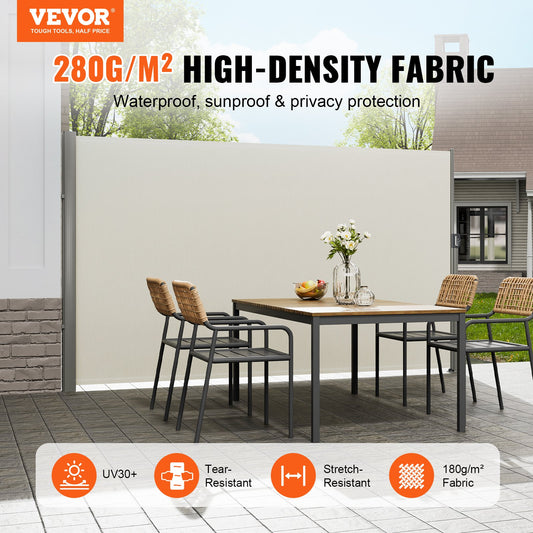Retractable Side Awning,160X300cm Aluminum Outdoor Privacy Screen, 280g Polyester Water-proof Retractable V952-ZYPF160X300CMM001V0