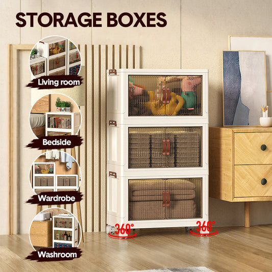 Foldable Storage Cabinet Stackable Bins Household Plastic Closet Multi-purpose Organizer Doors and Top Lid 2 V985-STORAGEBOXES