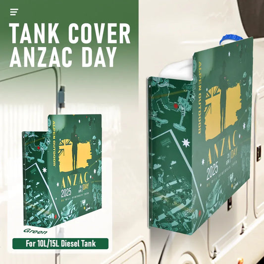 Alpen Outdoor Diesel Tank Cover Silver Gas Tank Bracket 2mm Thick Aluminium Tank Mounting Holder Fit for V985-TANKCOVERANZACDAYGREEN