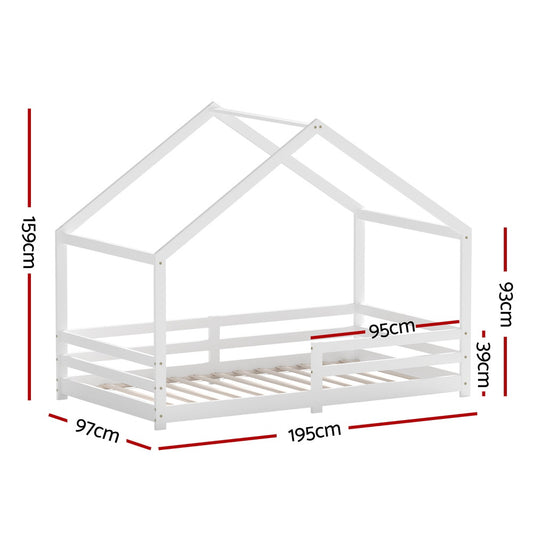 Artiss Bed Frame Wooden Kids Single House Frame White AMOS WBED-AMOS-S-WH-AB