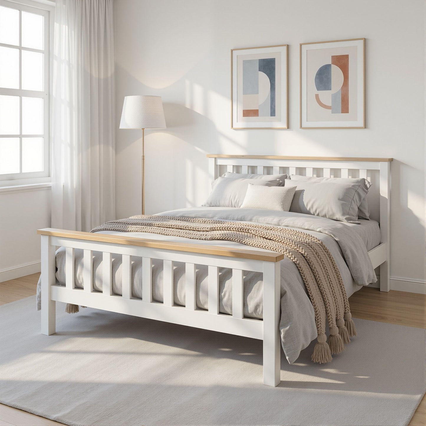 Artiss Bed Frame Double Size Wooden White PONY WBED-D-TC18-137-AB