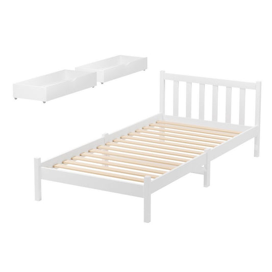 Artiss Bed Frame Single Size Wooden Platform with 2 Storage Drawers White SOFIE WBED-G-001S-WH-DRAW