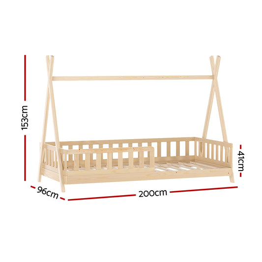 Artiss Bed Frame Wooden Kids House Frames Oak PUAH WBED-PUAH-S-PN-AB