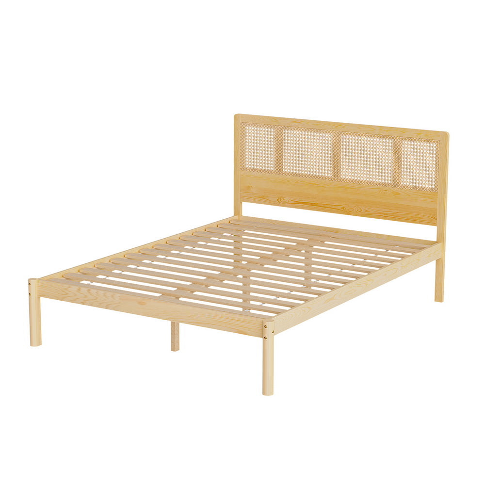 Artiss RITA Pine Rattan Double Bed Frame WBED-RITA-D-WD-AB