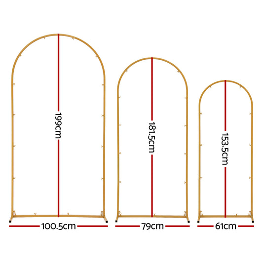 Wedding Arch Backdrop Stand Set of 3 Gold Metal Wedding Arched Frame, Easy to Assemble, Stable Balloon Arch WESD-ARCH-3PC-GD