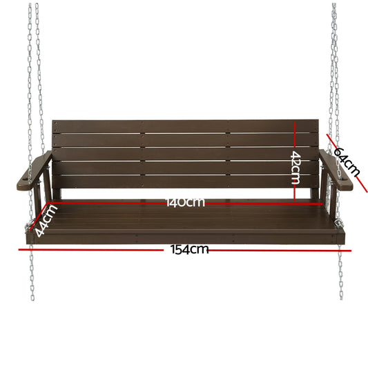 Gardeon Porch Swing Chair with Chain Outdoor Furniture 3 Seater Bench Wooden Brown WOS-5363W-BR-AB