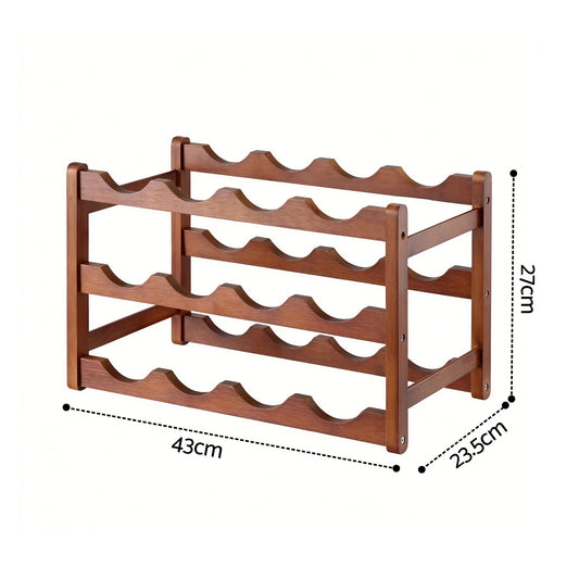 Artiss Bamboo Wine Rack 3-Tier Display Storage Organizer 12 Bottle Walnut WR-AC-BAM-12B-WAL