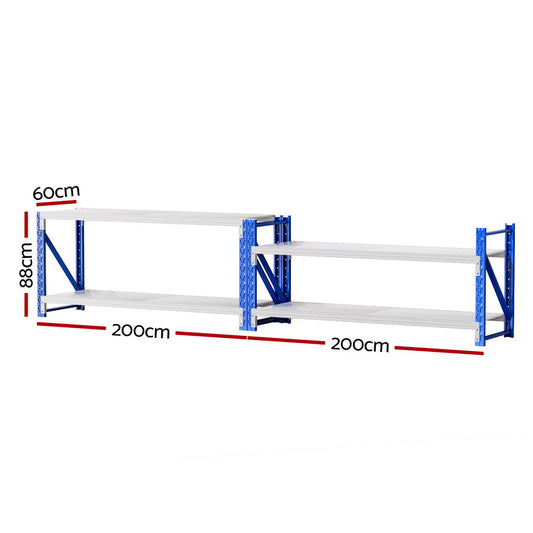 Giantz 2x 0.9M Garage Shelving Workbench Warehouse Rack WR-F-20060-900BG-ABX2