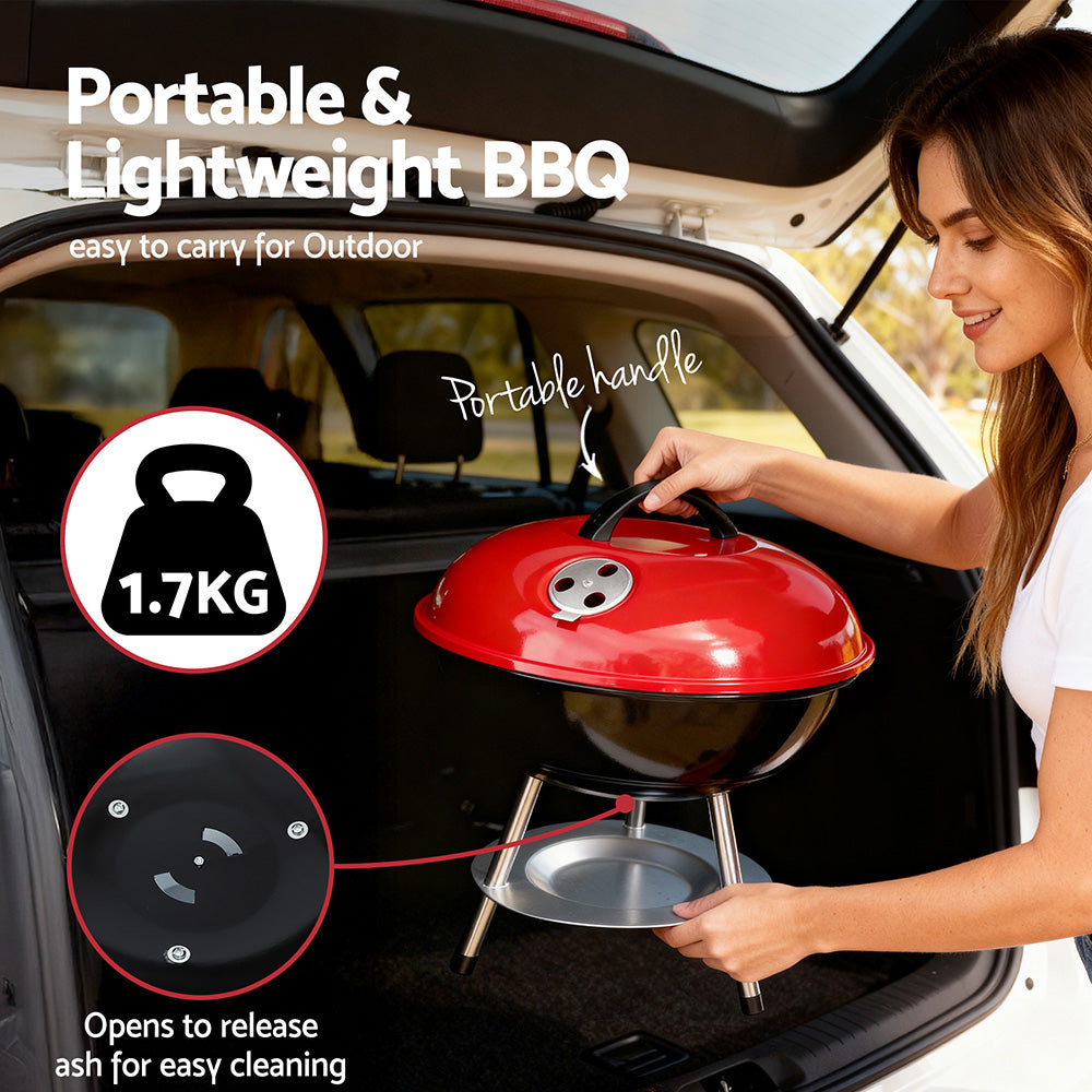 Grillz Charcoal BBQ Grill Portable with Lid for Camping Outdoor XFEL-BBQ-SMO-RBK