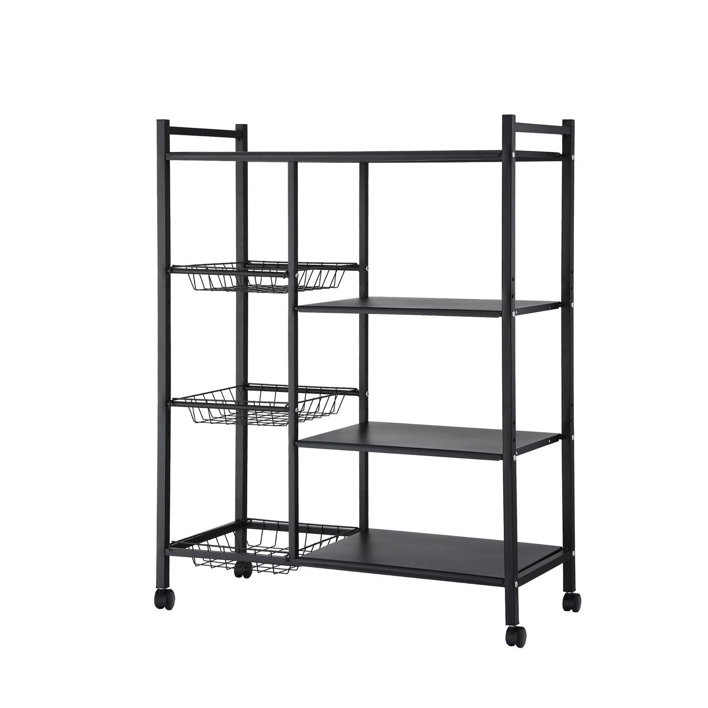 Artiss 4-Tier Kitchen Rack Microwave Bakers Storage Shelf with 3 Baskets Wheels XFEL-KR-MEL-4S-80-GR