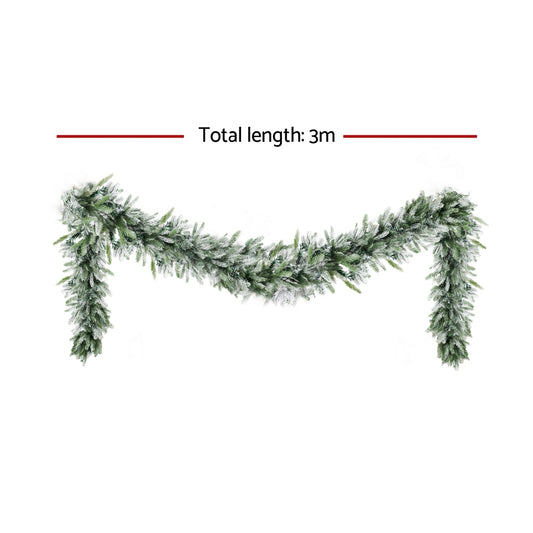Jingle Jollys 3M Christmas Garland Pre-lit LED Lights Snow Frosted Tips Decor XM-TR-GAR-SNOW-3M-LED