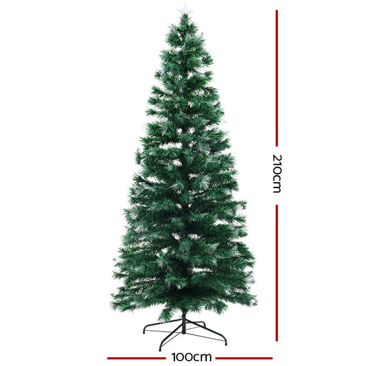 Jingle Jollys Christmas Tree 2.1M 7FT LED Xmas Multi Colour Lights Optic Fibre XM-TR-LED-FO-7F-RB