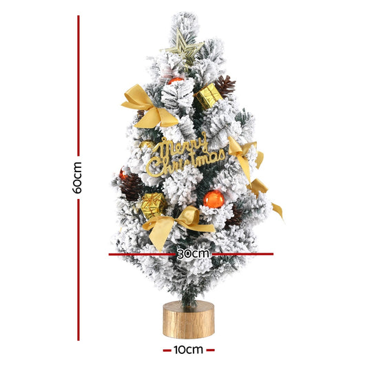 Jingle Jollys Tabletop Christmas Tree 60CM Snowy Xmas Tree Tree Topper Ornaments XM-TR-TABLETOP-2FT-GS-LED