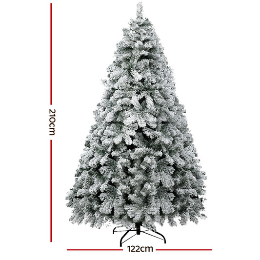 Jingle Jollys Christmas Tree 2.1m Snow Flocked Xmas Tree Decorations 780 Tips XM-TR-WELL-7F-GS