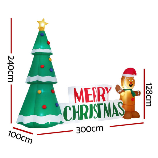 Jingle Jollys Christmas Inflatable Gingerbread Man Tree LED Illuminated Decorations XMAS-INF-GINGER-TREE-10FT
