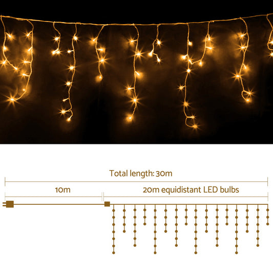 20M Christmas Lights Icicle Light 800 LED Warm White Decor Jingle Jollys XMAS-LED-800-IC-WW
