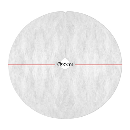 Jingle Jollys Christmas Tree Skirt 90cm Plush Xmas Fluffy Ornaments Decor White XMAS-SKIRT-PLUSH-WH-90