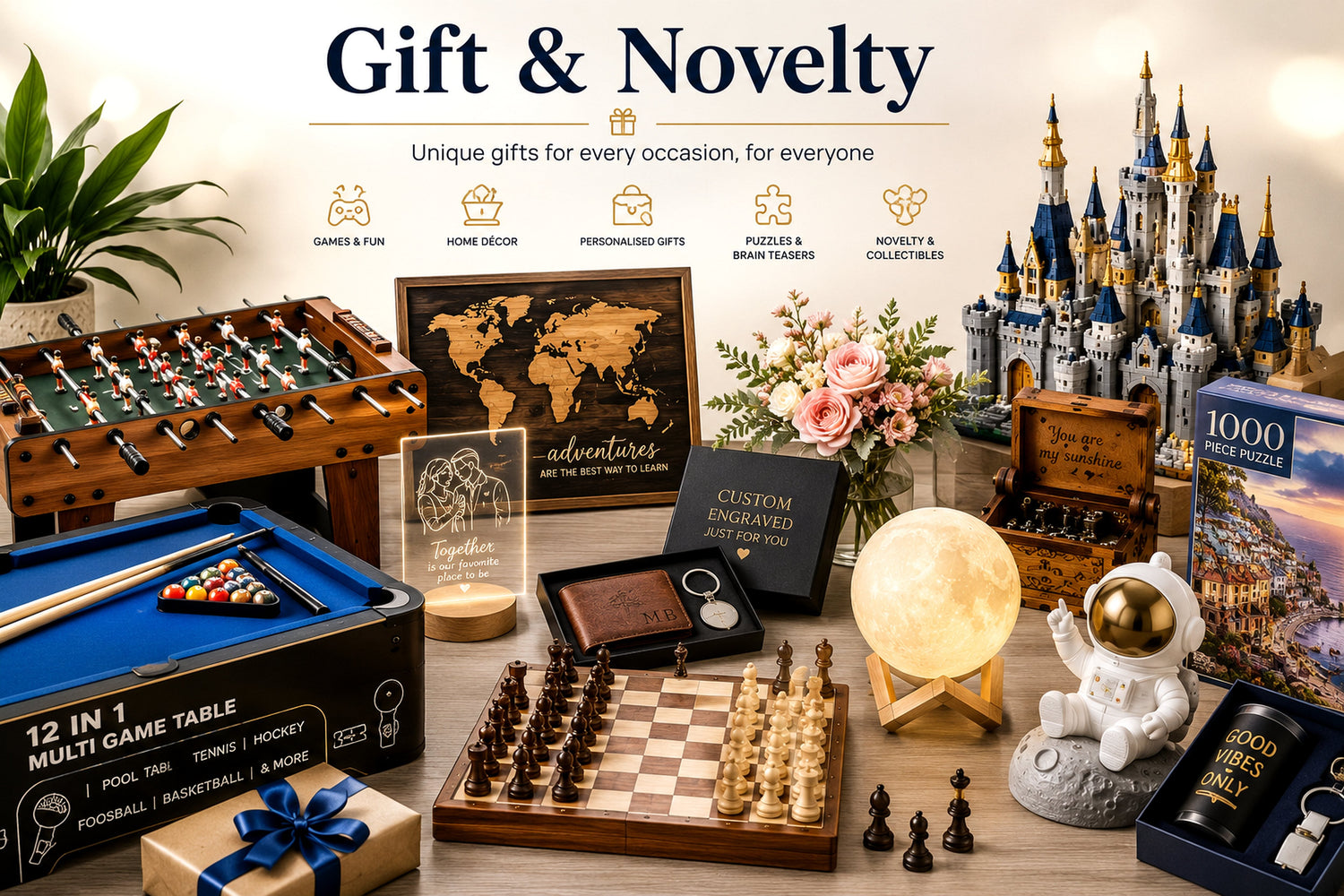 Gift and Novelty collection featuring premium games, puzzles, collectible gifts, decorative novelties and elegant presents